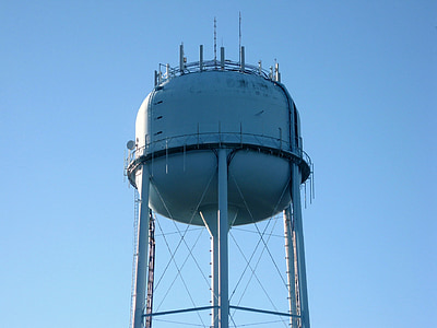 water tower, blue, water, tower, sky, architecture, structure