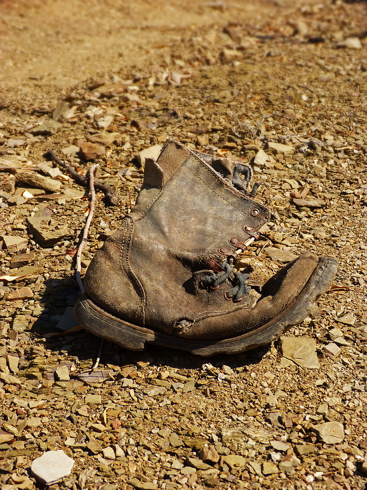 topánka, staré, opustené, cesta, symbol, metafora, používa