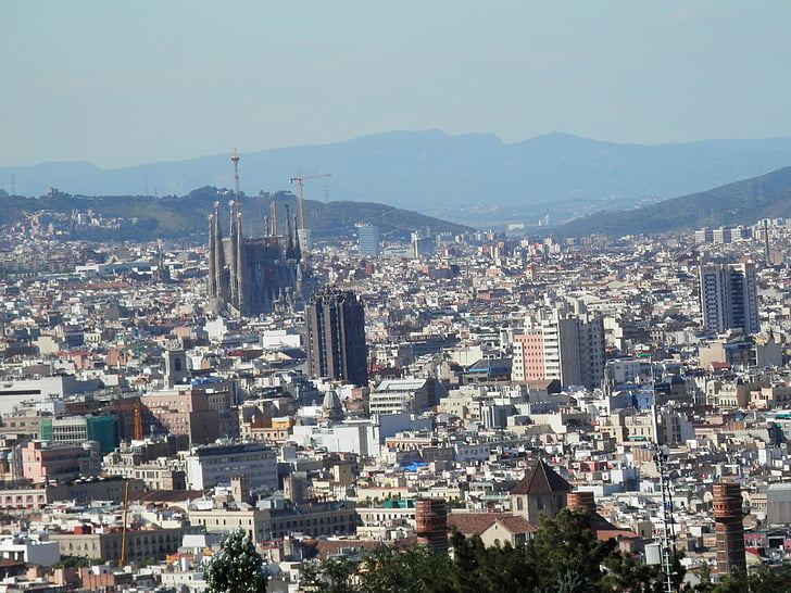 arkitektur, byggnader, staden, Barcelona, Visa, Panorama över staden, stadens centrum