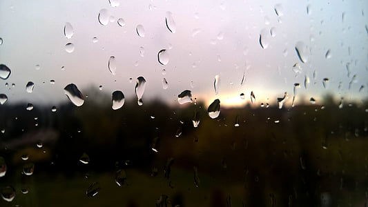 fönster, fönstret, droppar, regn, glas, makro, efter stormen