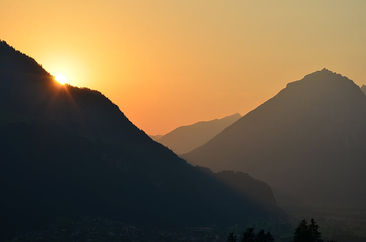alpesi, naplemente, abendstimmung, természet, Ausztria, Tirol, lemenő nap utolsó sugarai