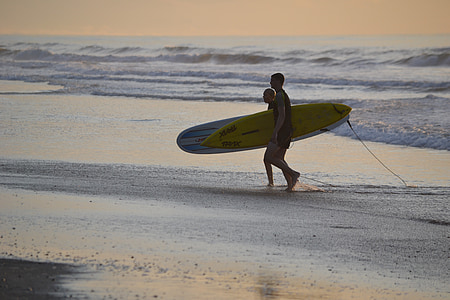 surfen, zonsondergang, surfers, mooie, strand, Surf, Oceaan