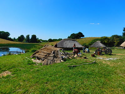 Viking park, Vikingové, Dánsko, chaty, Viking Muzeum, Viking, vikingská vesnice