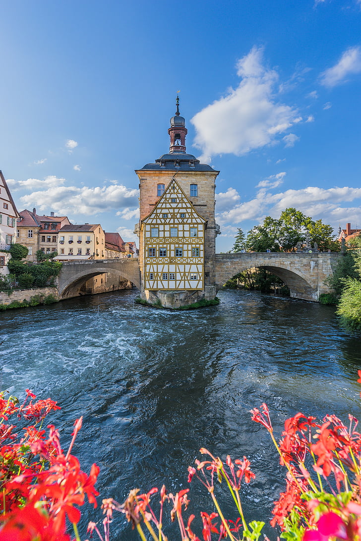 ūdens, Bamberg, orientieris, regnitz, pilsētā pie upes, romantisks, vēsturiski
