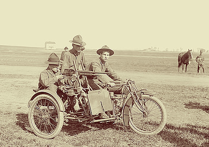 Motocykl, żołnierzy, zwiadowcy, Indian motorcycle, zbrojnych, Karabin maszynowy, Vintage