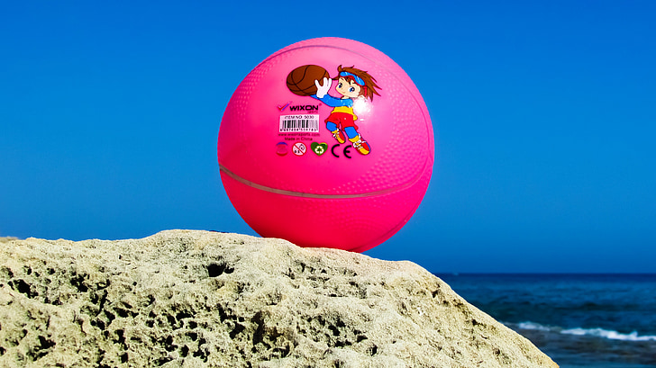ball, pink, cartoon, beach, sea, summer, vacation