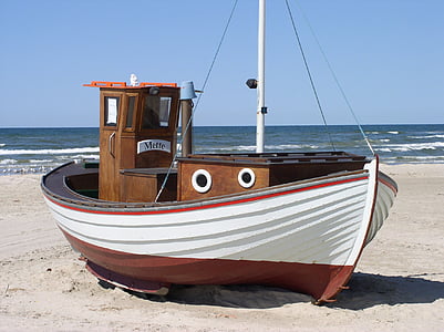 fishing boat, denmark, beach, sea, north sea, løkken, nautical Vessel