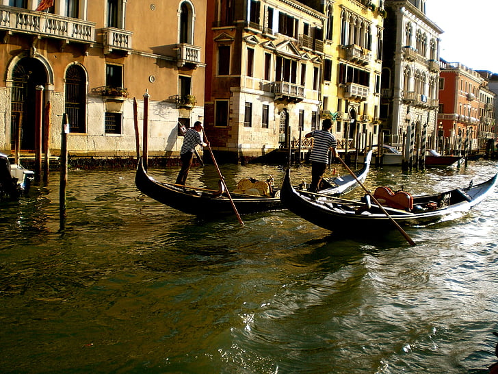 Venecia, canal, barcos, Italia, agua, romántica, canal grande
