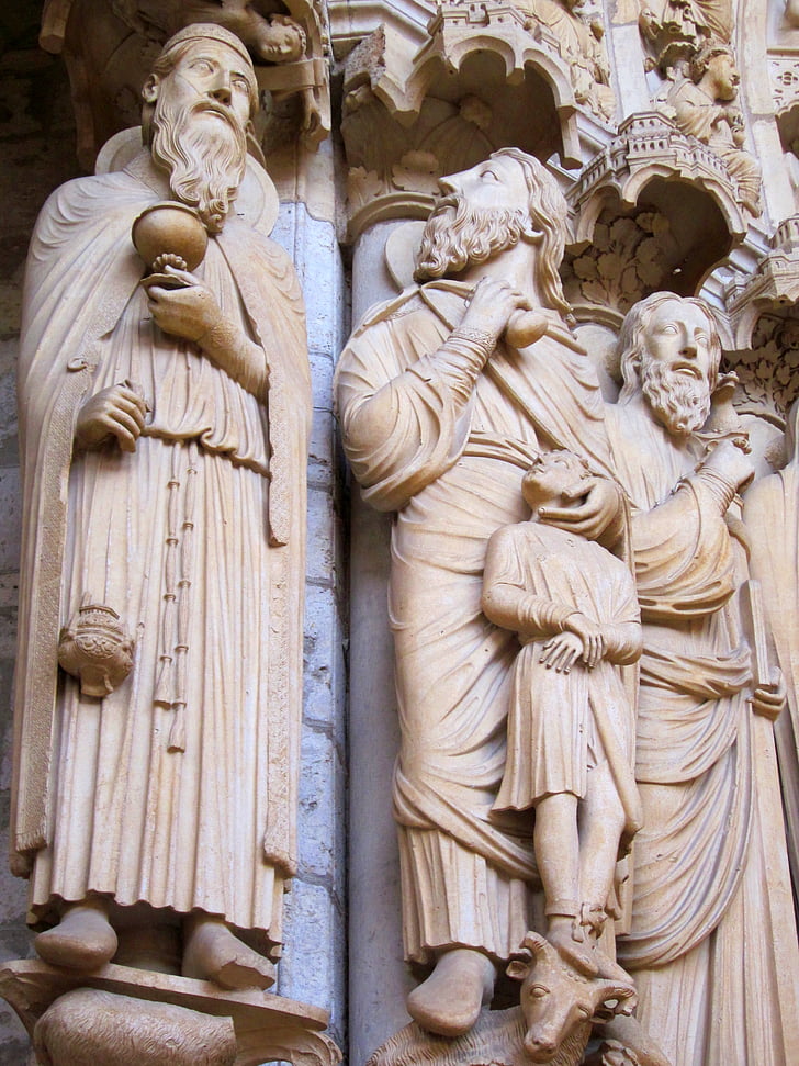 székesegyház Chartres, kereszthajó északi, portál, szobrászat, középkori, székesegyház, Chartres