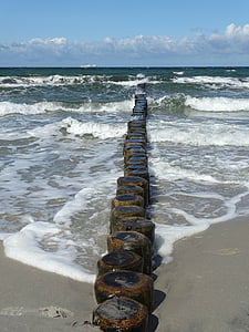 Baltskega morja, morje, vode, Beach, val, groyne, leseni stebri