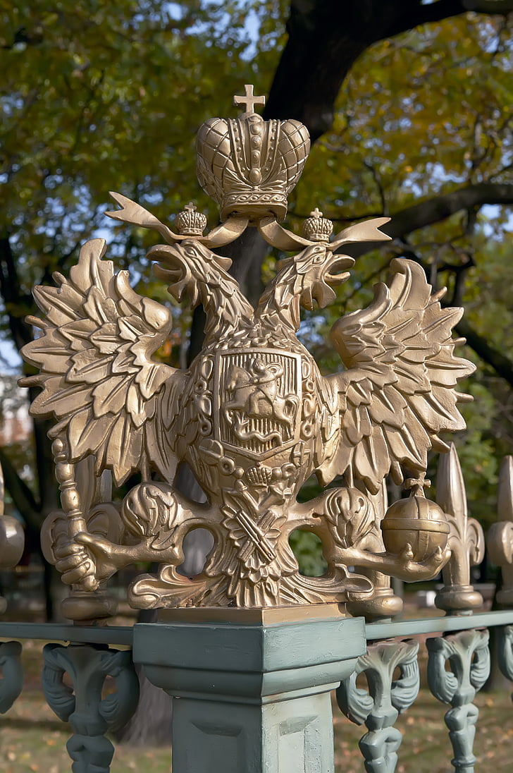 San Pietroburgo russia, Cottage, Petr pervyj, recinzione, frammento, Eagle, Corona