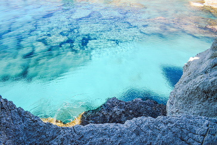 mar, transparente, agua, claro, turquesa, naturaleza, acantilado