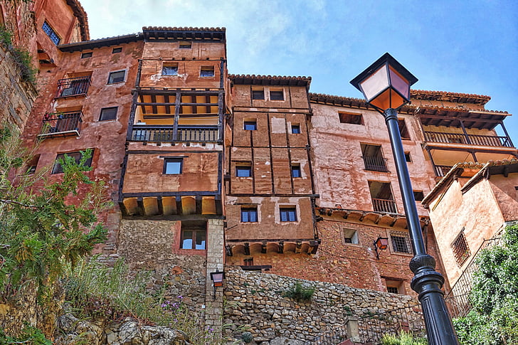 Albarracin, oude, Aragon, het platform, baksteen, gebouw, buitenkant