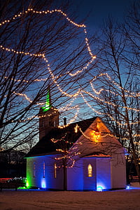 圣诞节, 教会, 晚上, 假日教会, 圣诞节镇