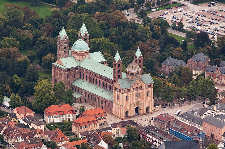 Speyer, Kathedraal, Luchtfoto, gebouw, Duitsland, beroemde, religieuze