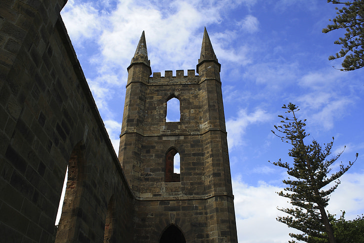 kostel, ruiny, Tasmánie, Austrálie, staré, obloha, Katedrála