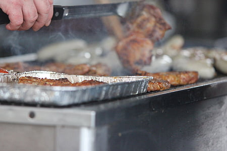 grill, sausage, grilled meats, barbecue tongs, barbeque, cooking, food