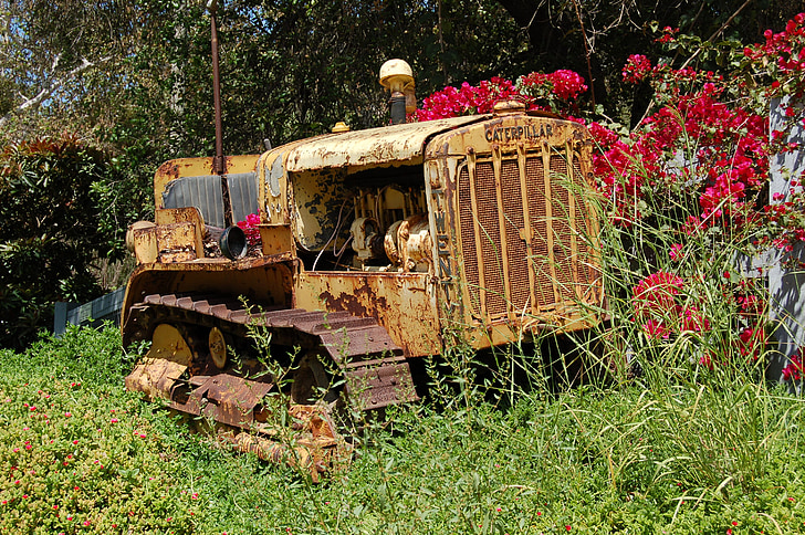 traktor, régi, gép, rozsdás