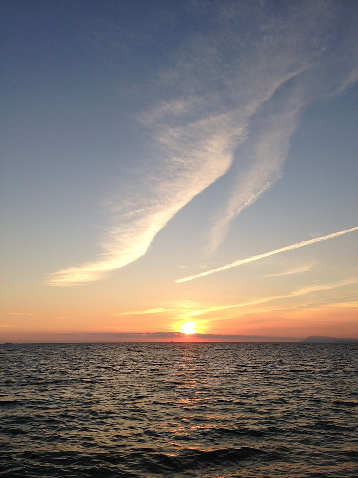 cel, posta de sol, Mar, Mediterrània, color, núvol, Sud