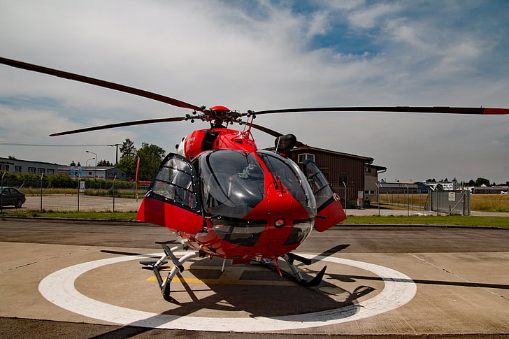 Eurocopter, 145, EC145, helicóptero, rojo, cerrar, helicóptero del rescate