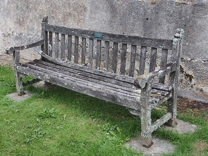 bench, seat, old, lichen, dilapidated, wooden, furniture