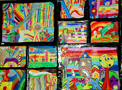 子どもたちの絵, 木の絵, グラフィックス, 描画, 複数の色, パターン
