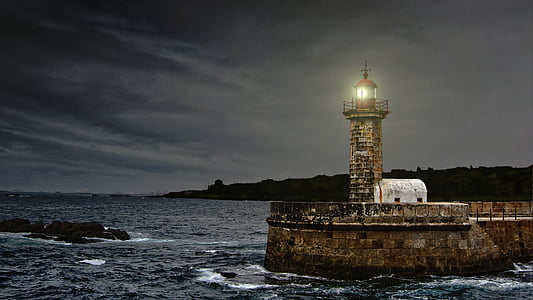 Lighthouse, kusten, Portugal, Ocean, vatten, ljus, Shore