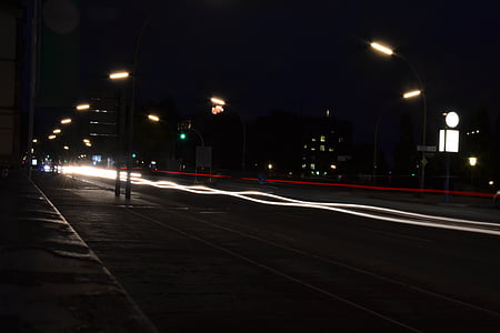 Hamburg, nacht, weg, stad, verkeer, licht, verlichting