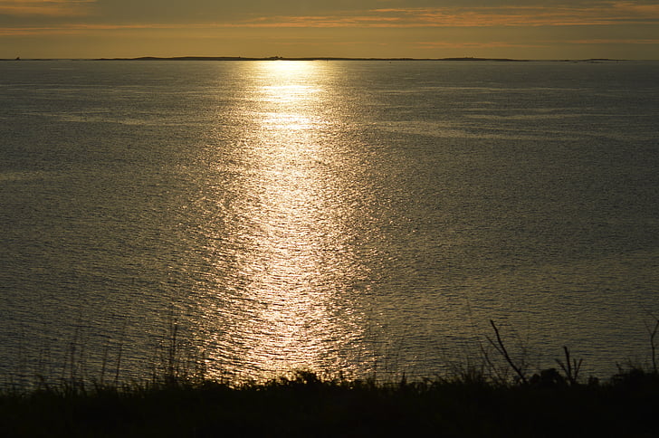 ocean, reflection, sun, sunset, sea, light, nature