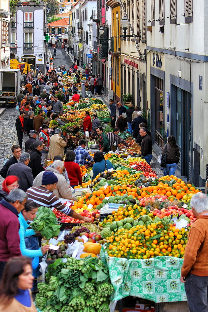 mercado, cores, frutas, pessoas, Itália, grande grupo de pessoas, vegetal