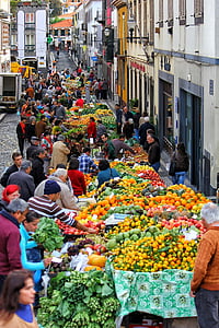 시장, 색상, 과일, 사람들, 이탈리아, 사람들의 큰 그룹, 야채