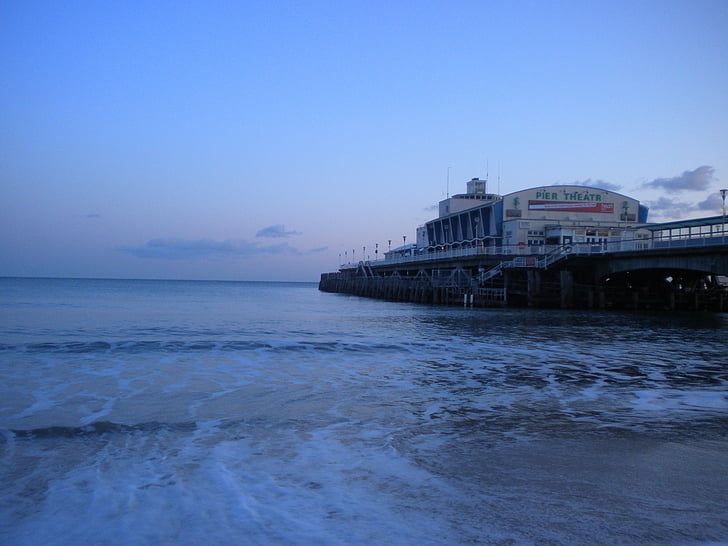 Bournemouth pier, Plaża, Anglia, Brzeg, morze, wody