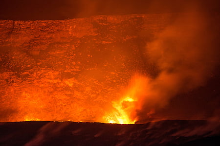 vulkāns, lava, plūst, izvirdums, ainava, aktīvs, karstā