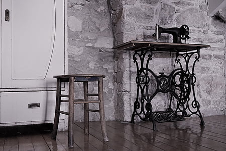 croatia, museum, old, sewing machine, antique, stool, brick