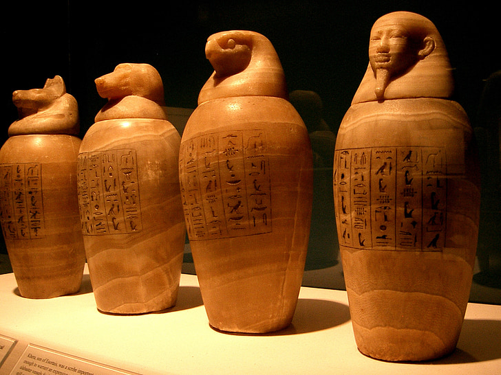 canopic jars, Egypte, Egyptische, farao, mummie, balsem, Museum