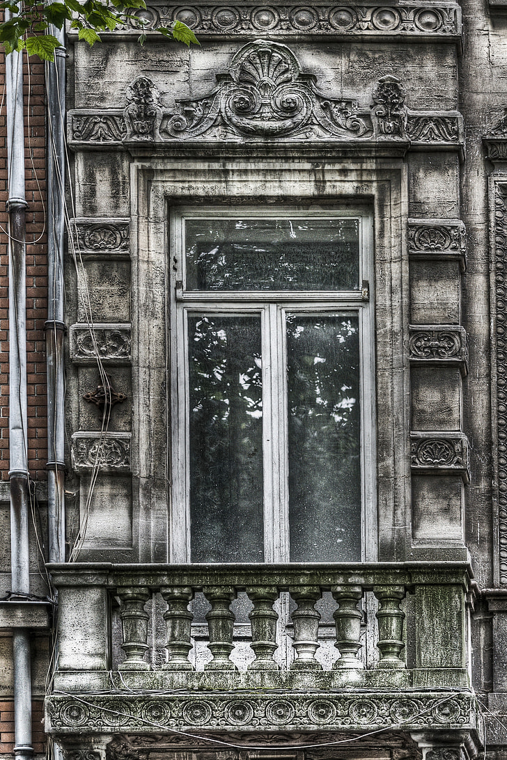 venster, vuile, oude, verlaten, Lille