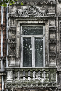 fönster, smutsiga, gamla, övergiven, Lille