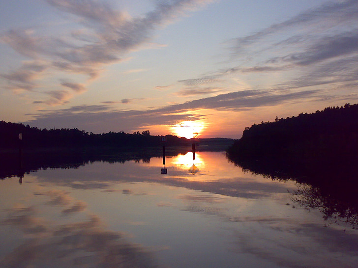 Příroda, jezero, abendstimmung, Západ slunce