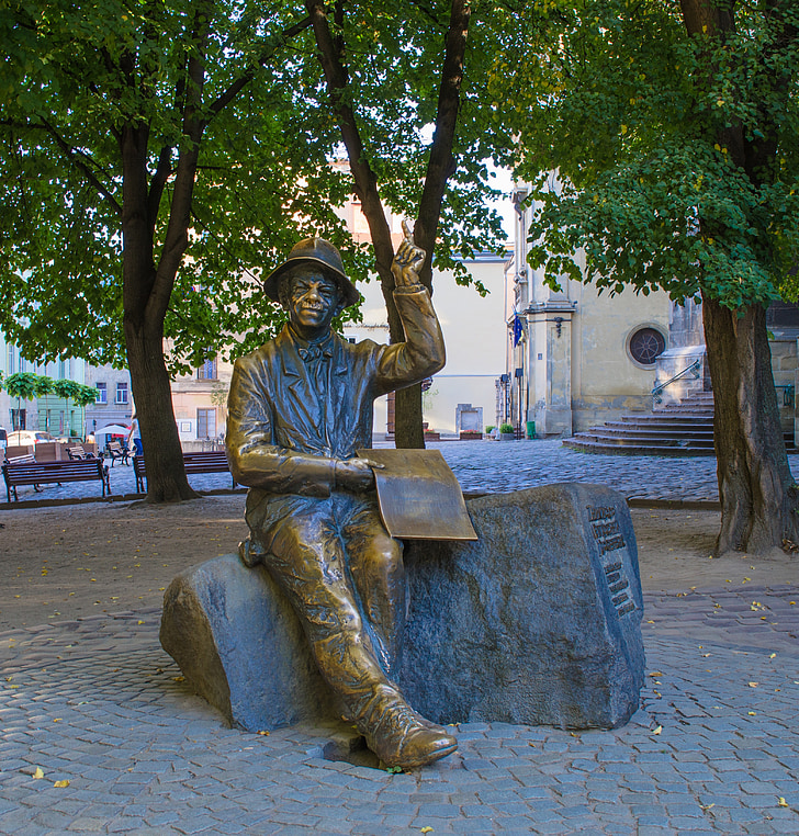 sculpture, Lviv, Ukraine, artiste, bronze, été, Tourisme