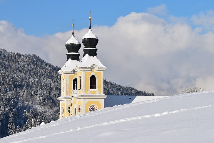 kostol, zimné, zasnežené, Hopfgarten, sneh, chladom, postavený štruktúra