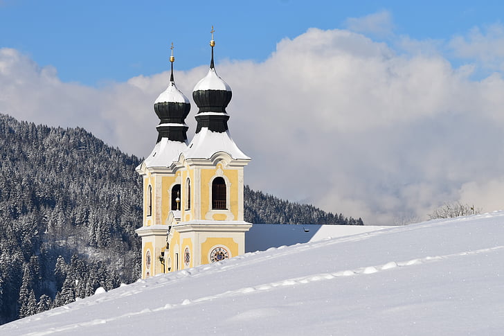 church, winter, snowy, hopfgarten, snow, cold temperature, built structure