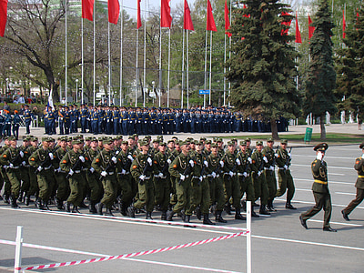 défilé, fête de la victoire, Samara, Russie, zone, troupes, soldats