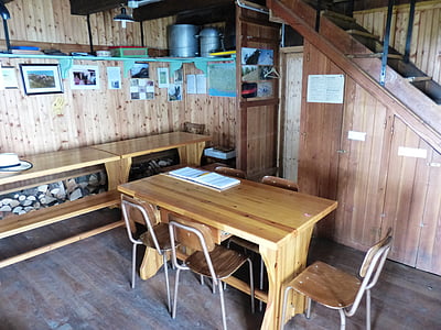 Alpine hut, interior, Ruang, Meja, kursi, Lounge, Pondok Gunung