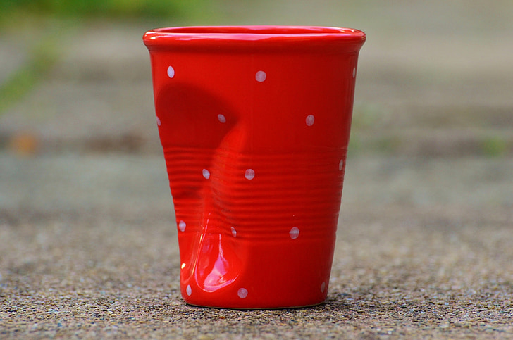coffee mugs, crumpled, ceramic, funny, red, drink, coffee