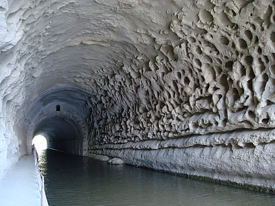 river, cave, tunnel, stone, wall, holes, bach