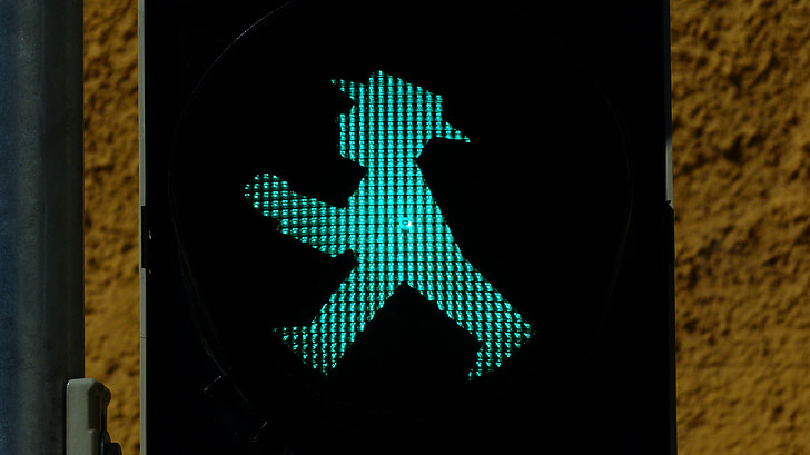 lille grønne mannen, trafikklys, gangbro, trafikklysskiftere, grønn, menn, lyssignal