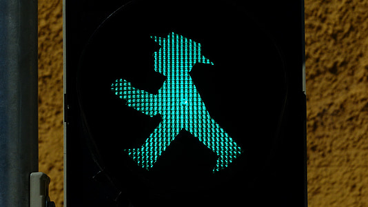 lille grøn mand, trafiklys, gangbro, trafiklys, grøn, hanner, lyssignal