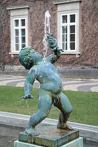 skulptur, Dreng, nøgen, vand, springvand, grøn, buttede