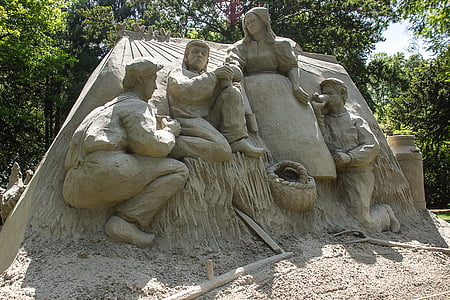 escultura em areia, arte, areia, escultura, família
