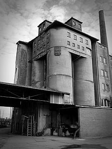 tòa nhà công nghiệp, cũ, nhà máy sản xuất, xây dựng, để lại, rơi, ngành công nghiệp